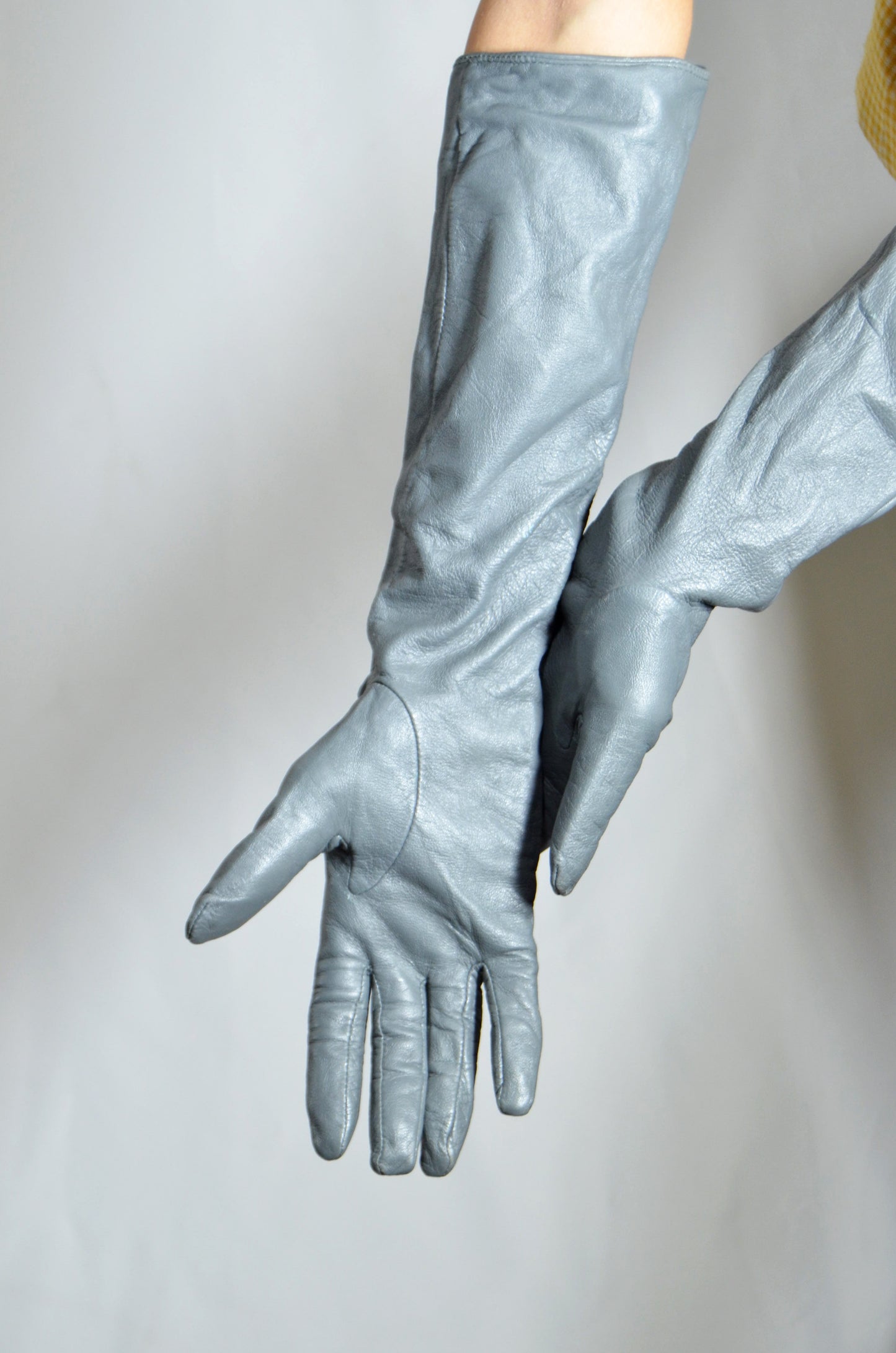 Grey Leather High Vintage Gloves