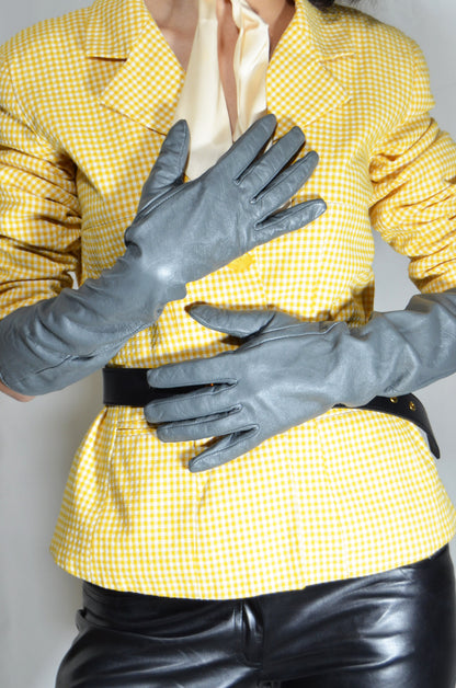 Grey Leather High Vintage Gloves