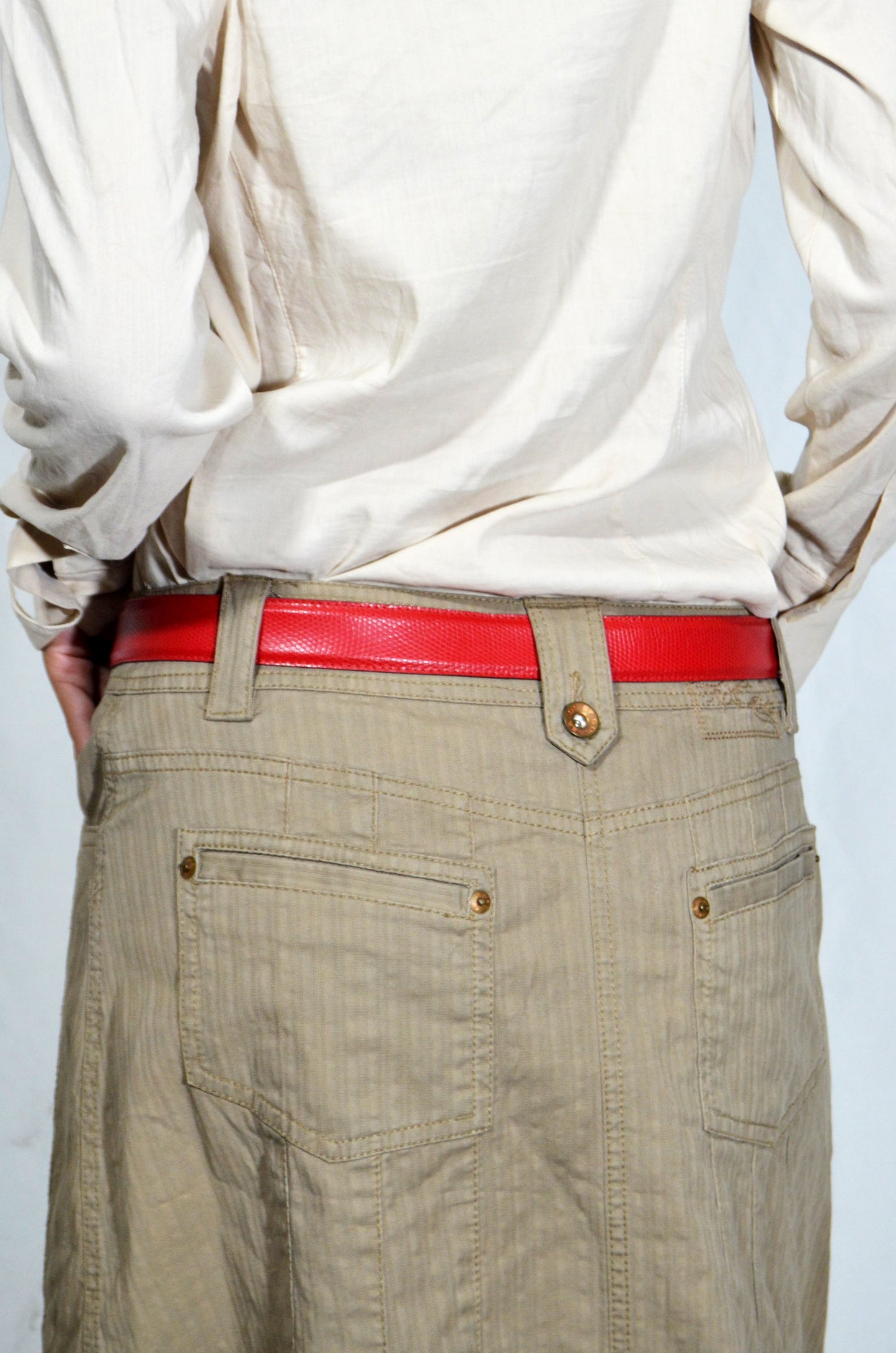 Red Leather Belt with Gold Buckle