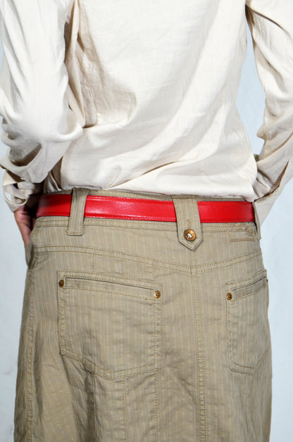 Red Leather Belt with Gold Buckle