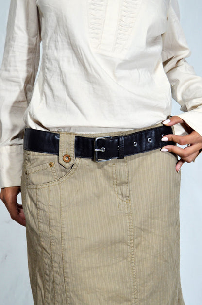 Black Leather Belt with Silver Buckle