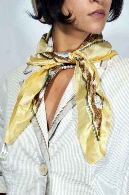 Yellow Baroque-Print Silk Scarf