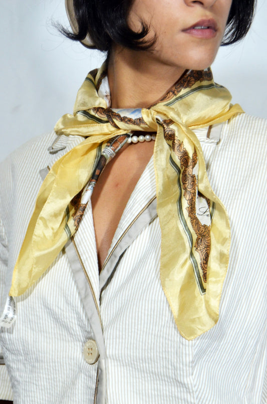 Yellow Baroque-Print Silk Scarf