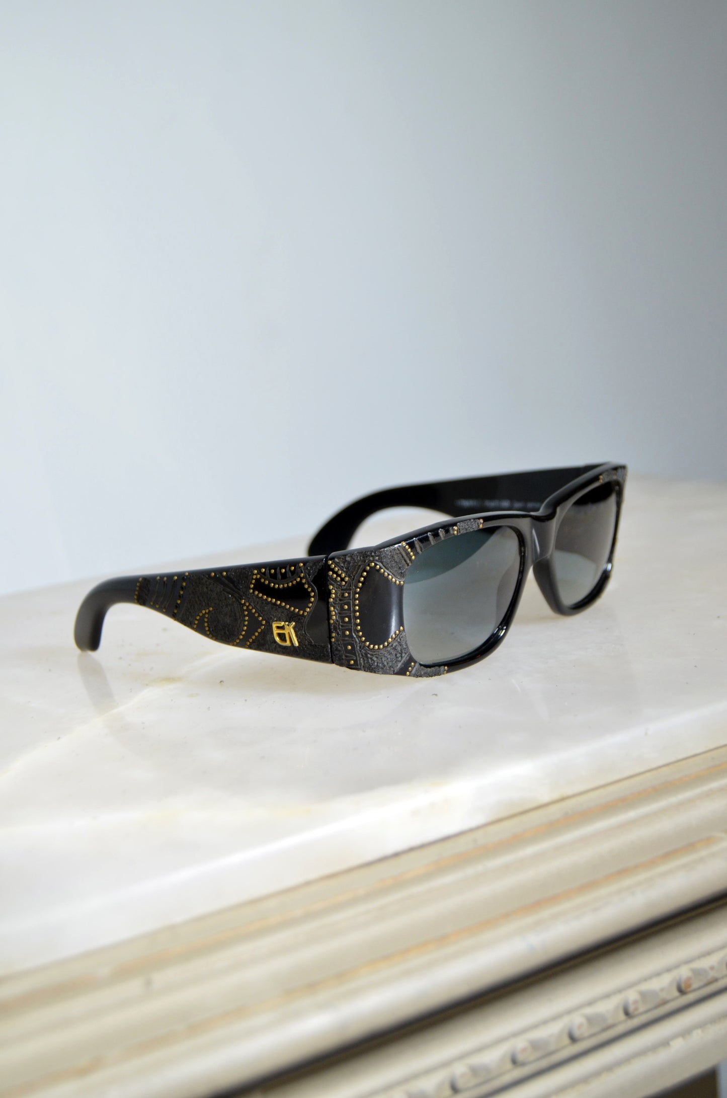 "Emanuelle Khanh" Black Patterned Vintage Sunglasses