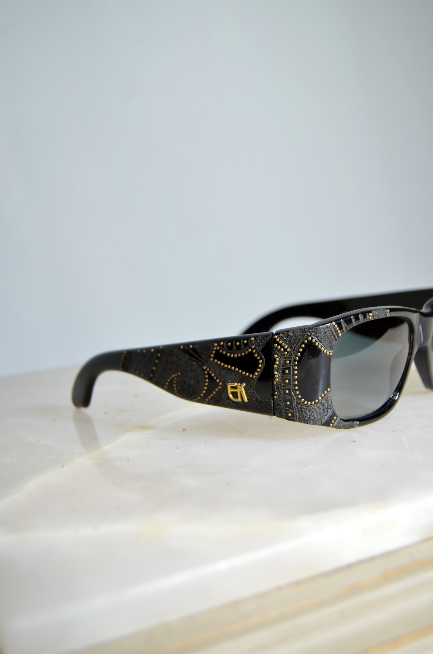 "Emanuelle Khanh" Black Patterned Vintage Sunglasses