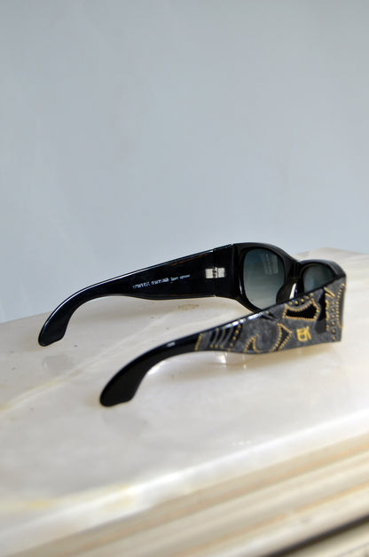 "Emanuelle Khanh" Black Patterned Vintage Sunglasses