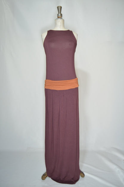 Brown Cotton Fitted Maxi Dress