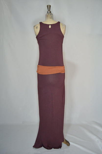 Brown Cotton Fitted Maxi Dress