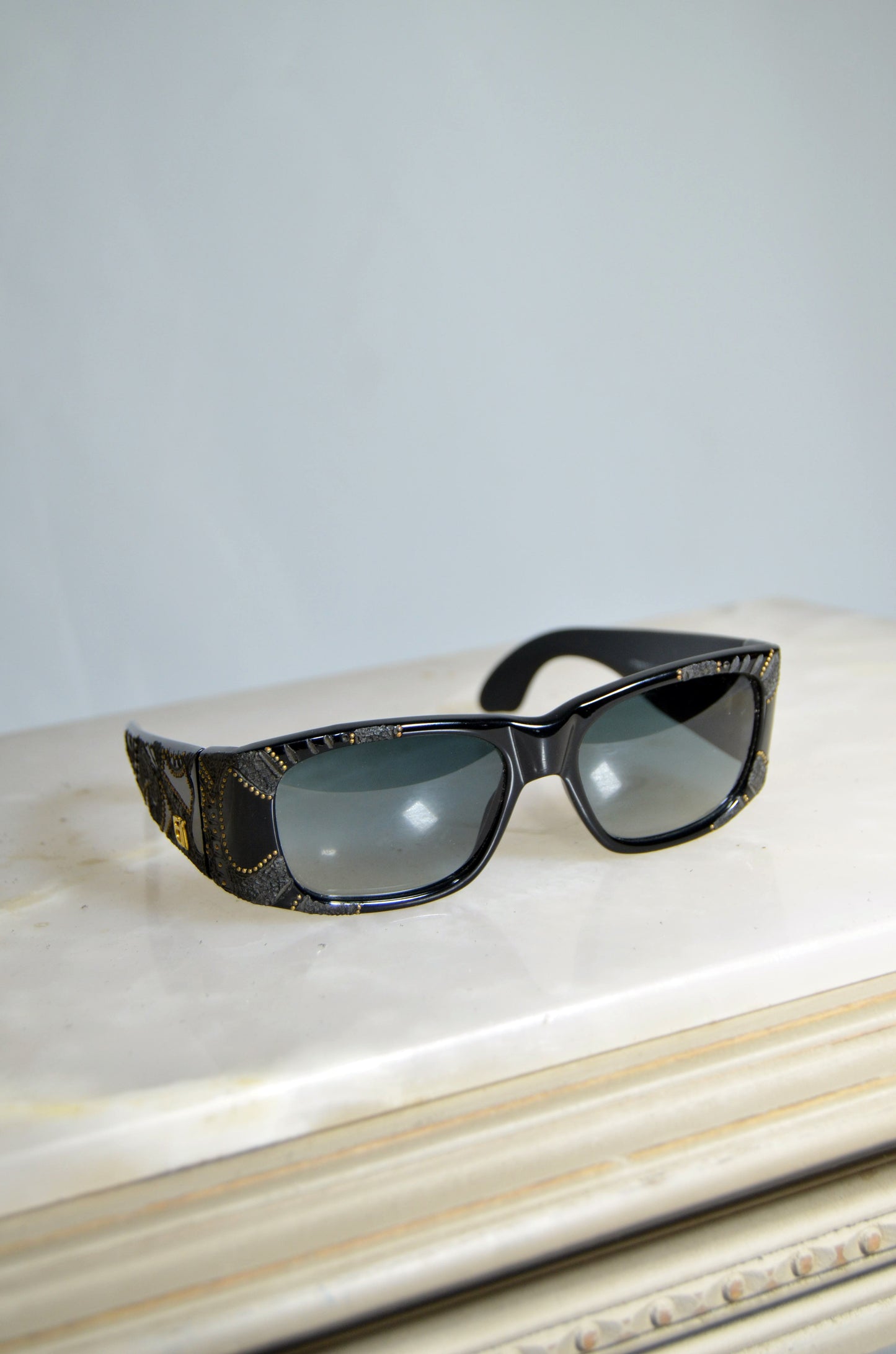 "Emanuelle Khanh" Black Patterned Vintage Sunglasses