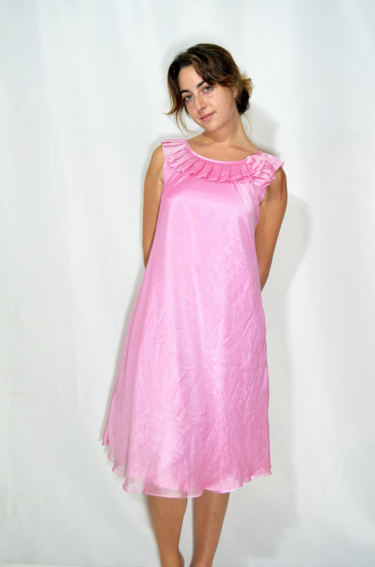 Pink Silky Vintage Midi Dress