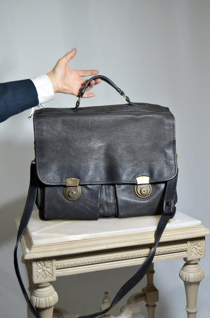 "Abro" Black Leather & Suede Vintage Laptop Bag