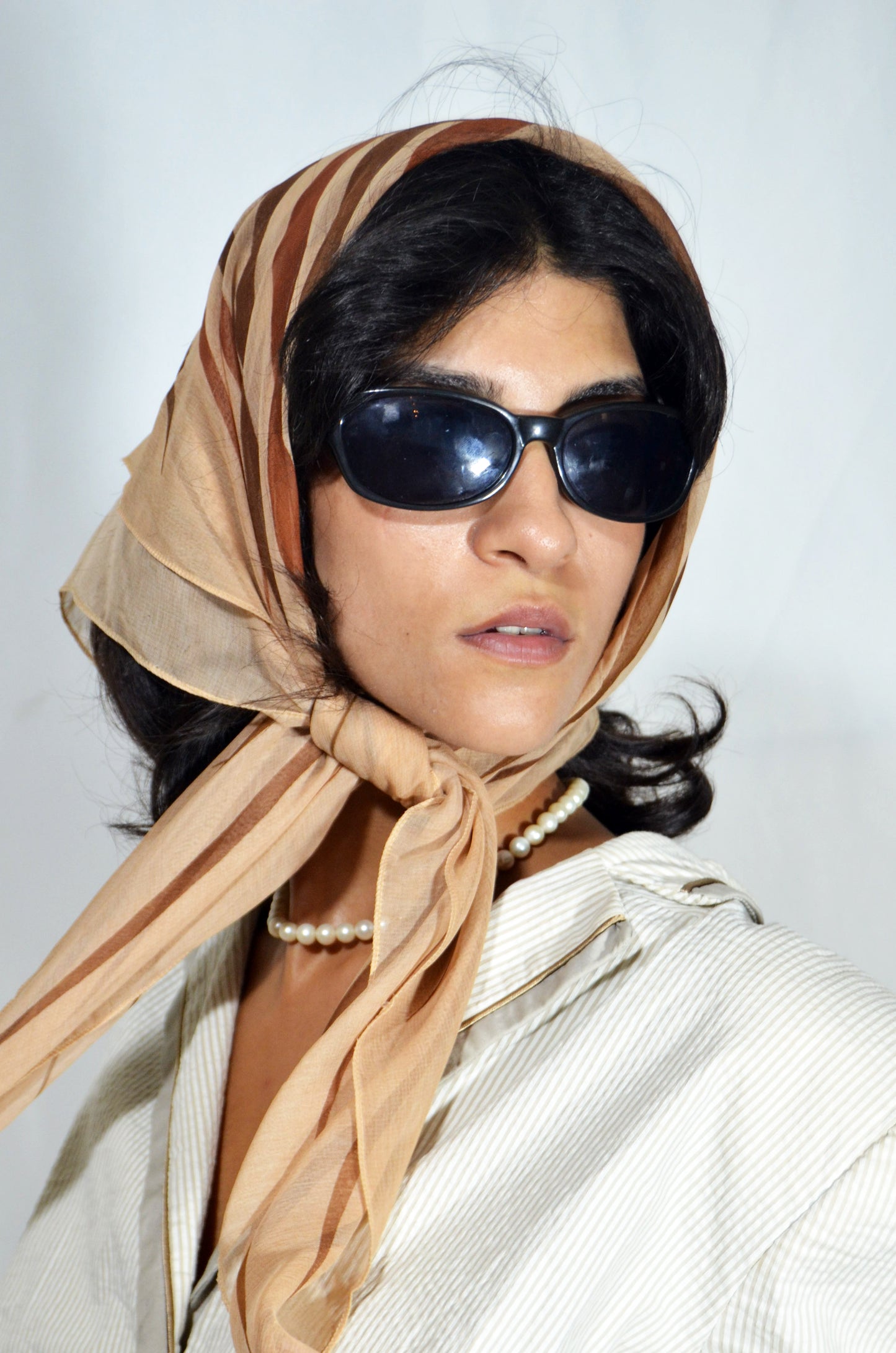 Beige Sheer Striped Scarf