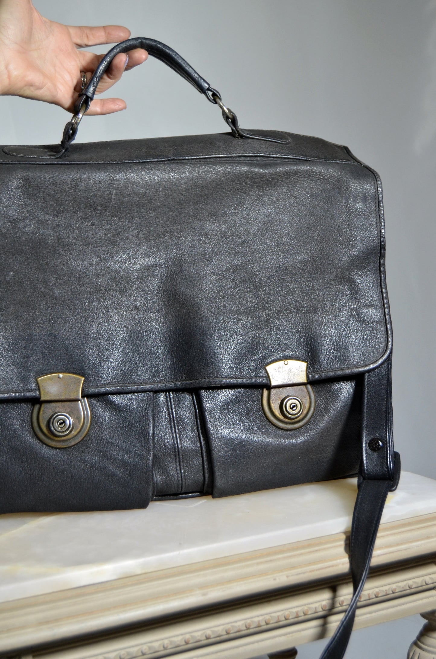 "Abro" Black Leather & Suede Vintage Laptop Bag