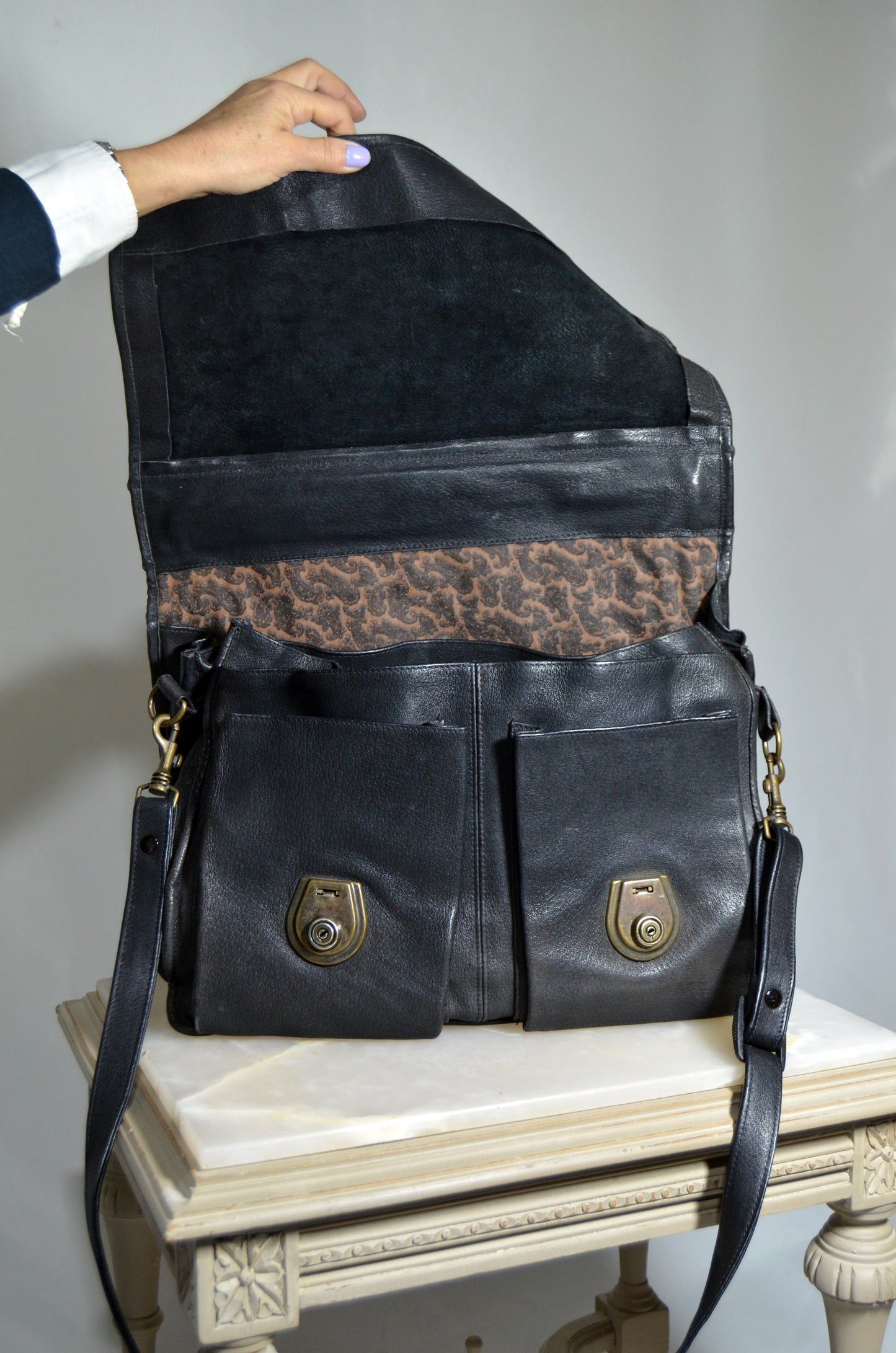 "Abro" Black Leather & Suede Vintage Laptop Bag