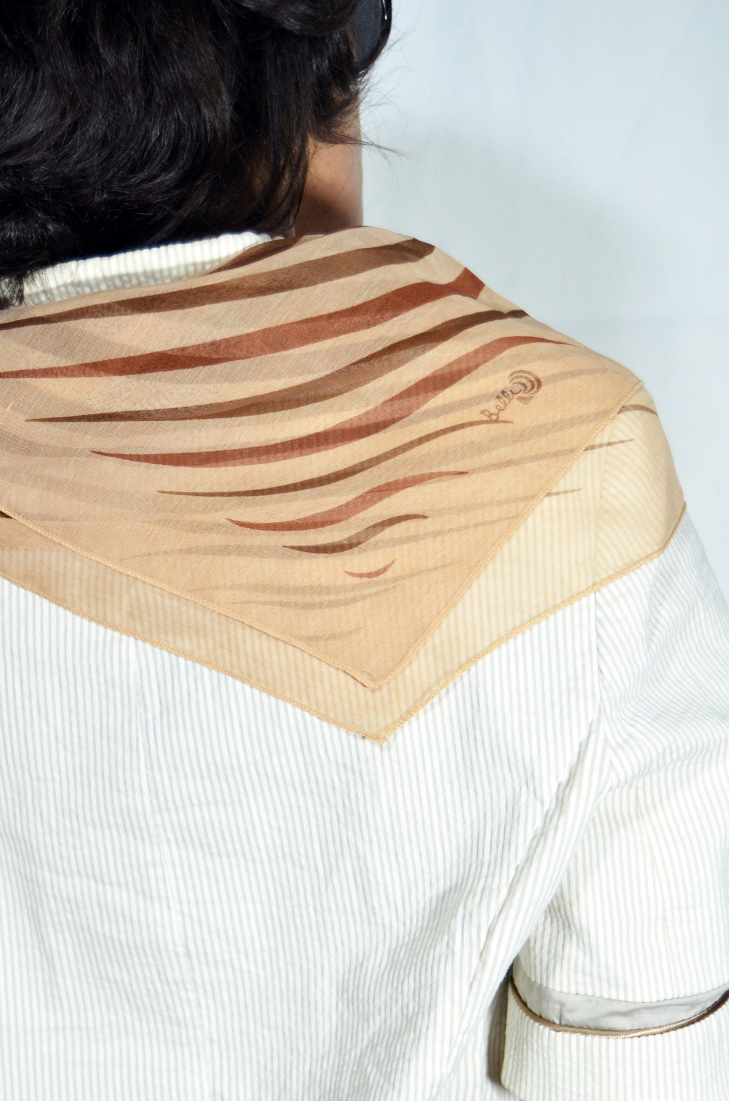 Beige Sheer Striped Scarf