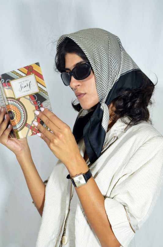Black and White Geometric Silk Scarf