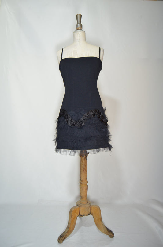 Black Ruffled Fitted Mini Dress