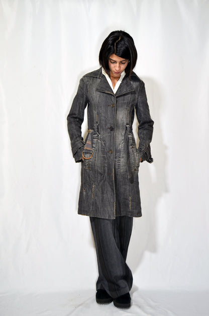 Grey Denim Vintage Coat with belt