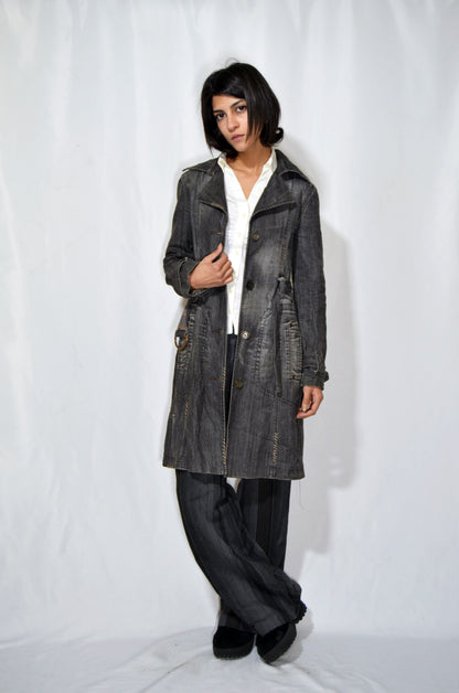 Grey Denim Vintage Coat with belt