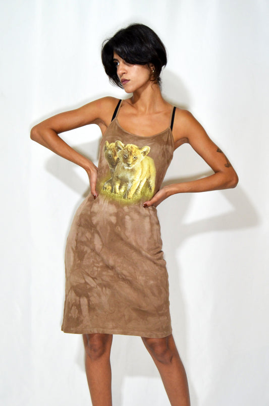 Brown Vintage Tiger Midi Dress