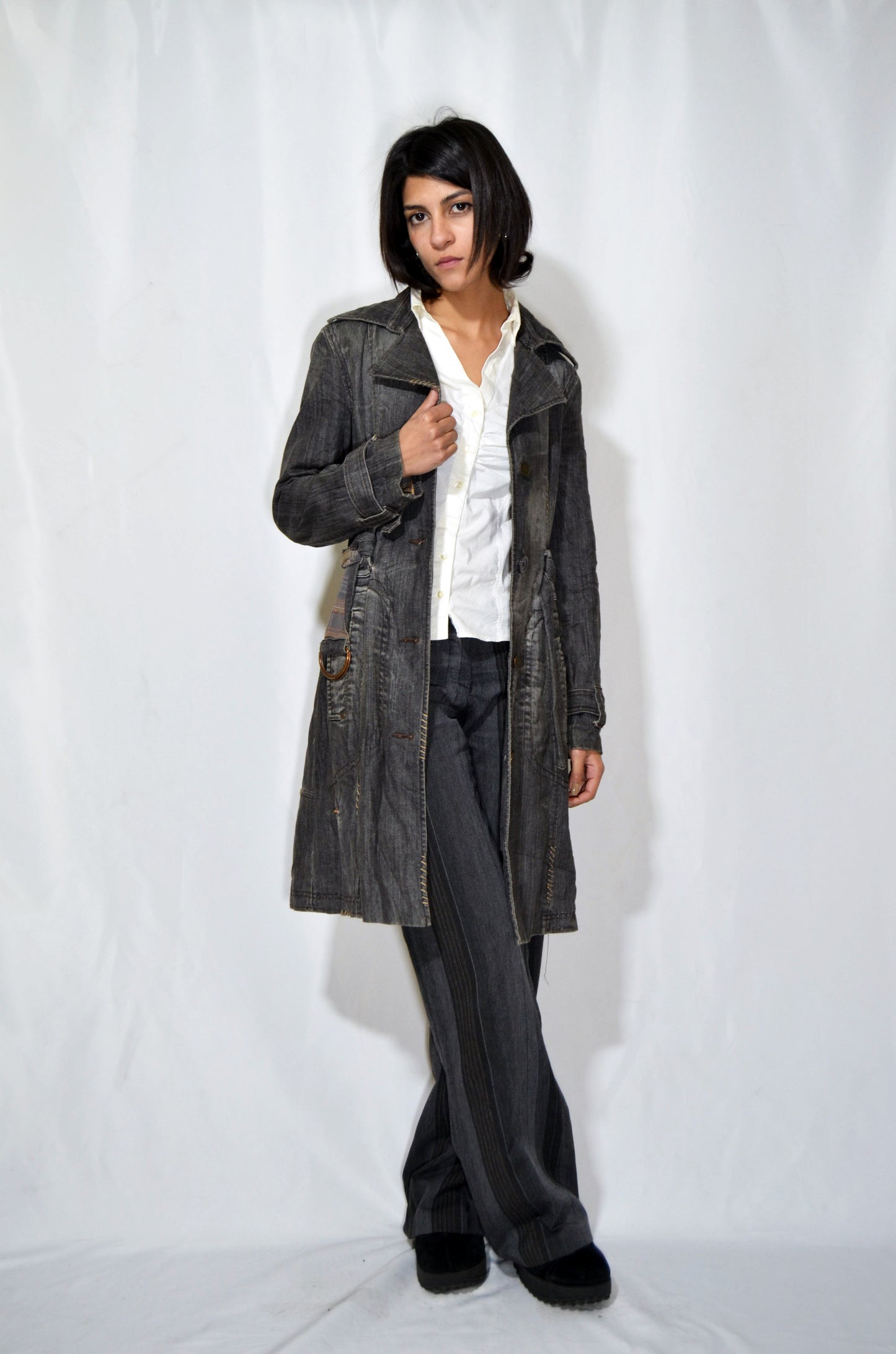 Grey Denim Vintage Coat with belt