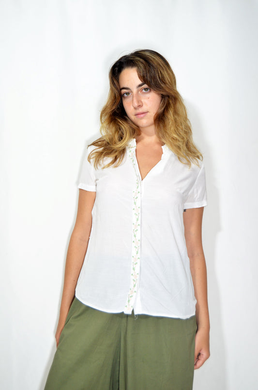 White Vintage Embroidered Shirt