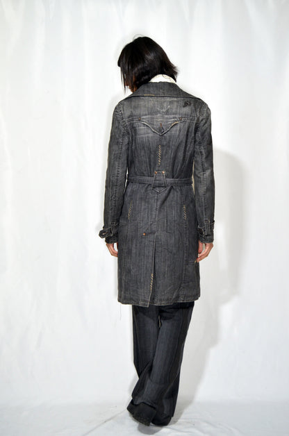 Grey Denim Vintage Coat with belt