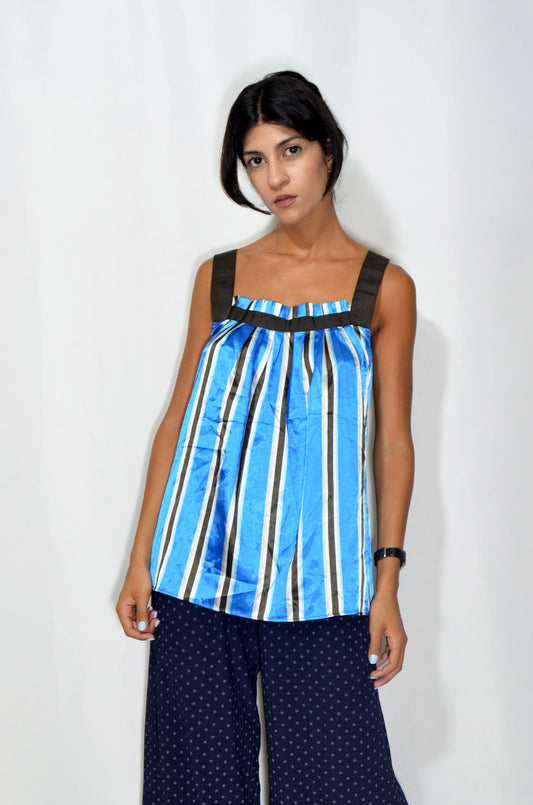 Blue Striped Vintage Silky Top