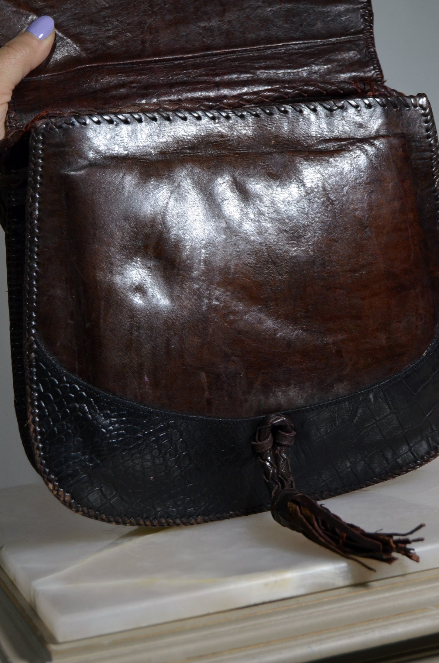 Brown Leather Animal Patterned Vintage Bag