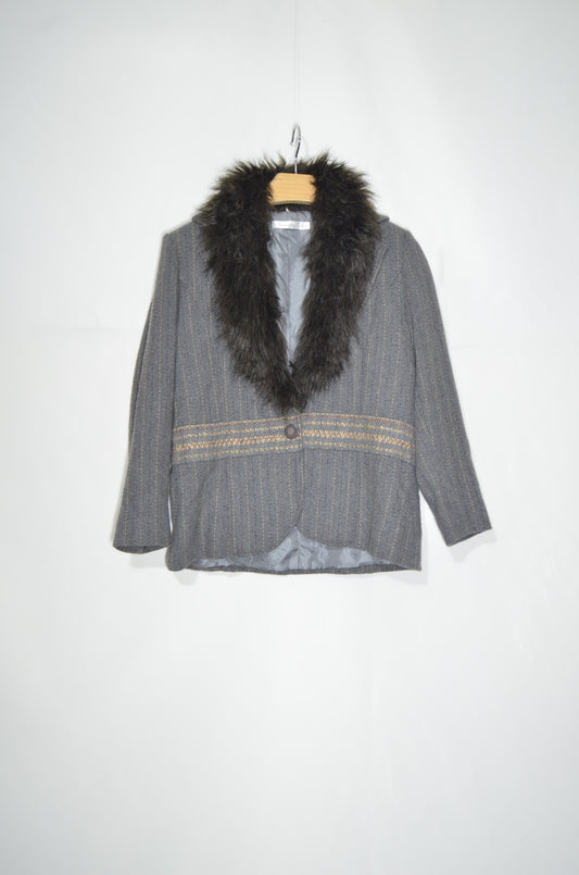 Grey Furry Tailored Jacket