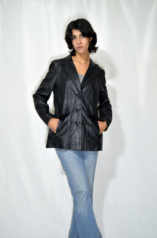 Black Leather Fitted Vintage Jacket