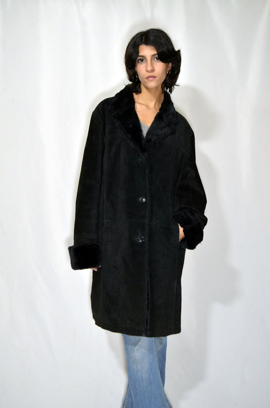 Black Suede & Fur Vintage Coat