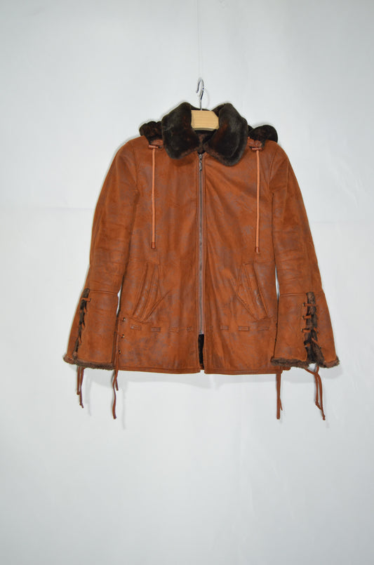 Orange Suede Furry Jacket With Cool Details On The Sleeve