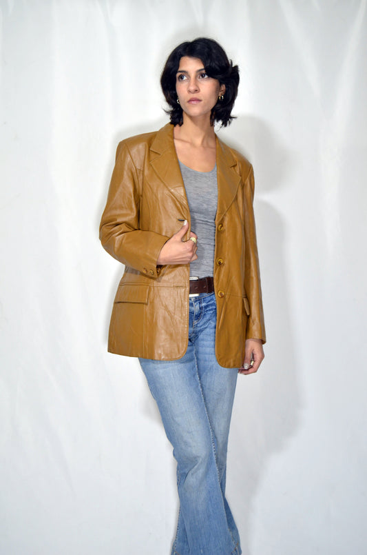 Camel Leather Vintage Tailored Jacket