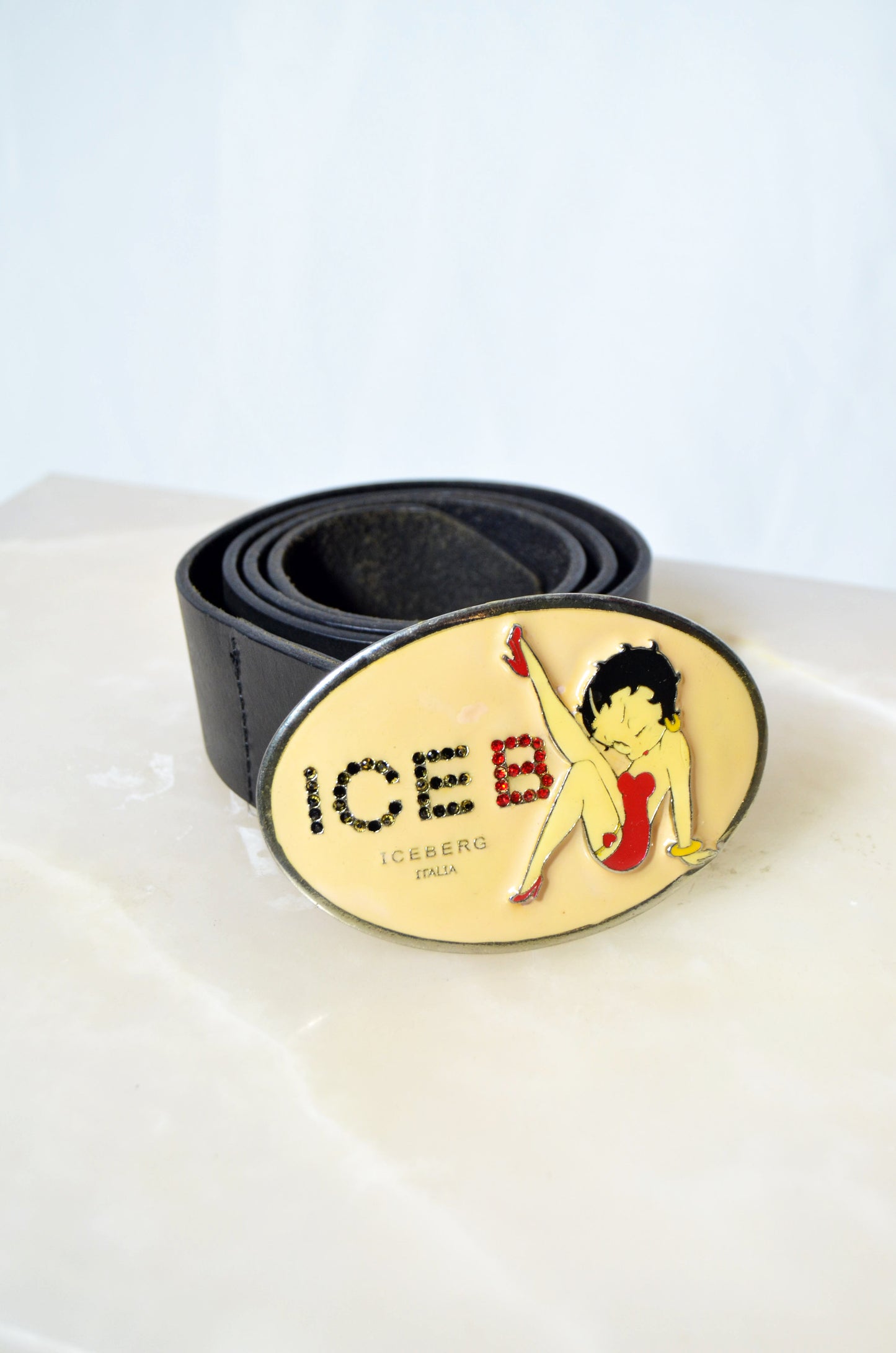 Vintage ICEBERG “ICE B” Leather Belt — Betty Boop Buckle