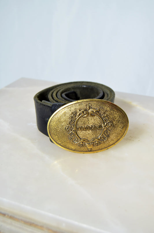 Vintage Roberto Cavalli Leather Belt — Gold Oval Buckle