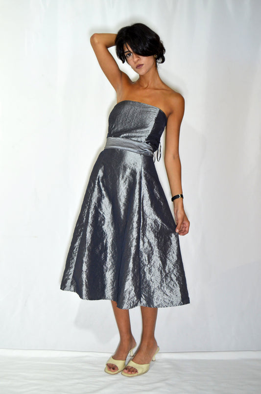 Grey Vintage Silk Evening Gown