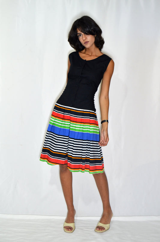 Black Striped Vintage Midi Dress
