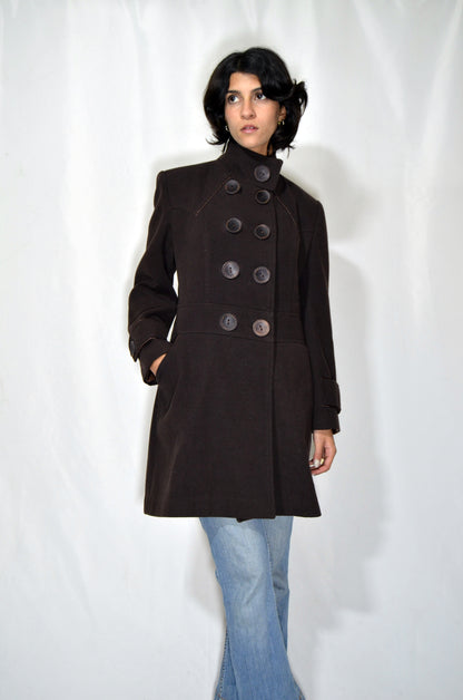 Brown Wool Double-Breasted Vintage Coat