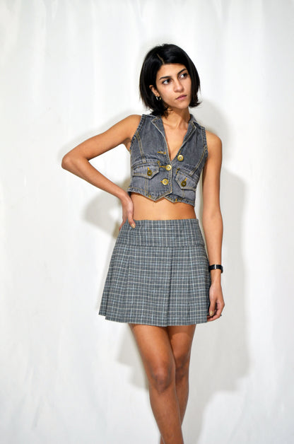 Grey Checkered Vintage Mini Skirt