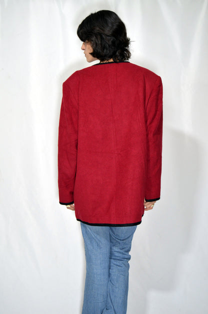 Red Wool Vintage Jacket with Black Details