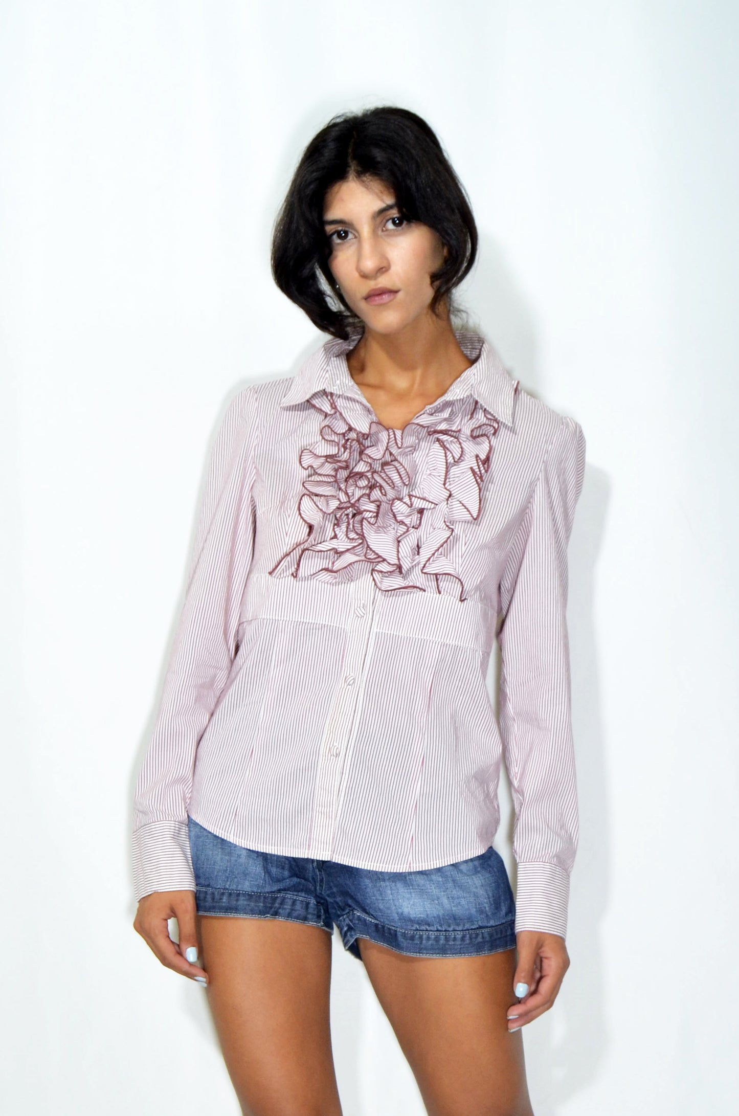 Purple Striped Ruffled Vintage Shirt