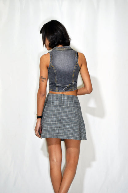 Grey Checkered Vintage Mini Skirt