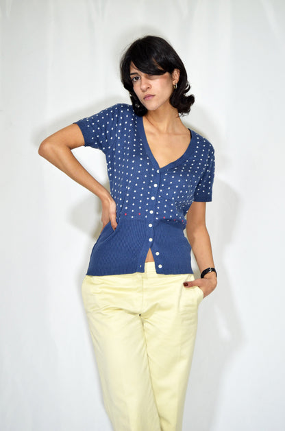 Blue Dotted Vintage Top
