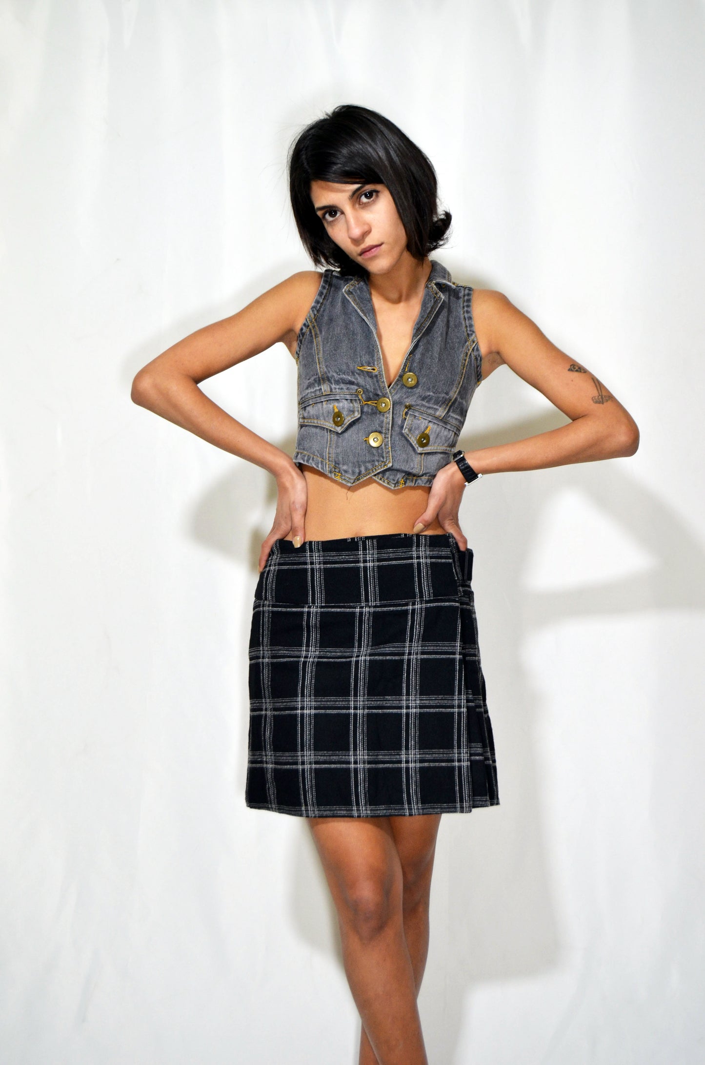 "Camaieu" Black & White Checkered Vintage Mini Skirt