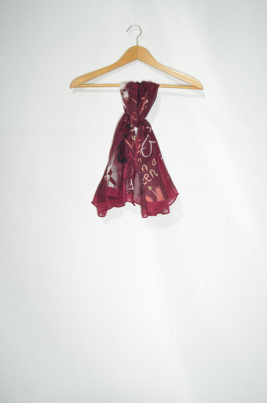 Burgundy Patterned Light Scarf