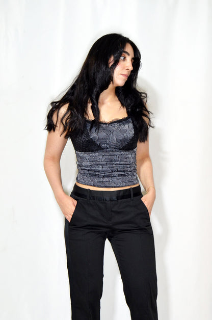 Grey & Black Floral Lacy Vintage top
