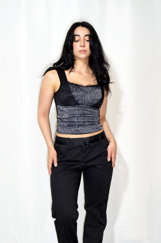 Grey & Black Floral Lacy Vintage top
