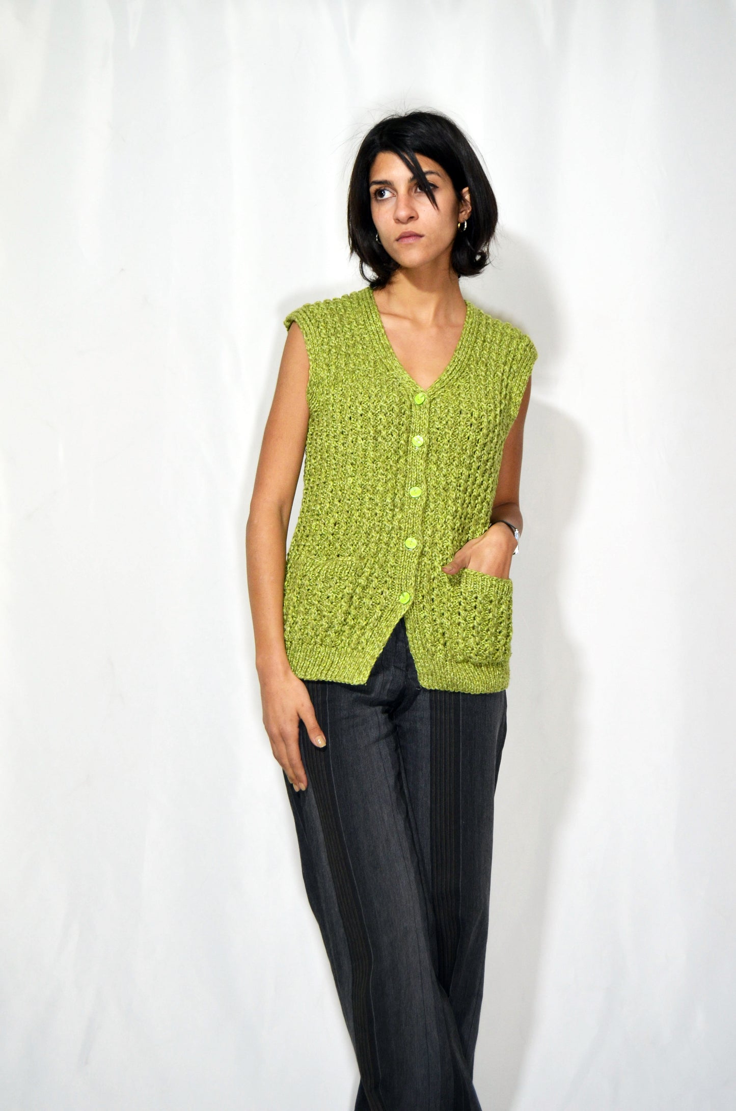 Green Wool Vintage Gilet