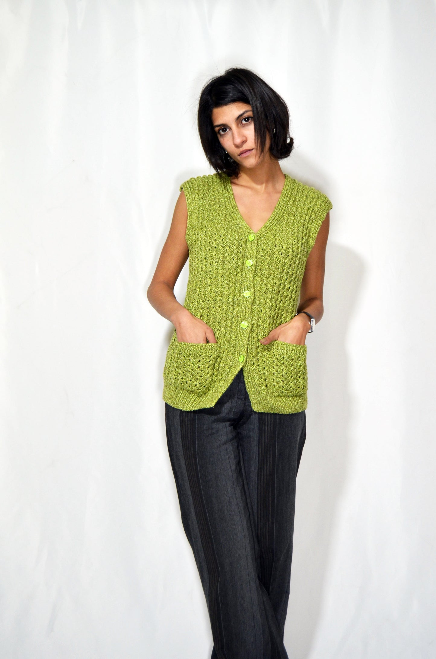 Green Wool Vintage Gilet